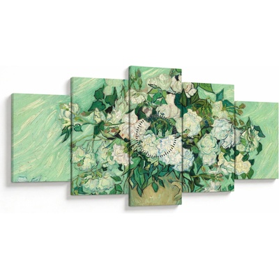 Obraz - Vincent van Gogh, Roses, reprodukcia (s hodinami), päťdielne 150x80 cm s hodinami