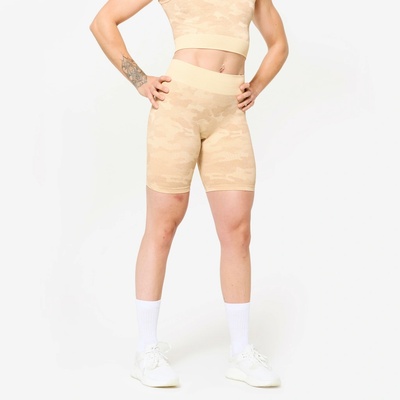 Domyos dámske fitness šortky Camo béžové
