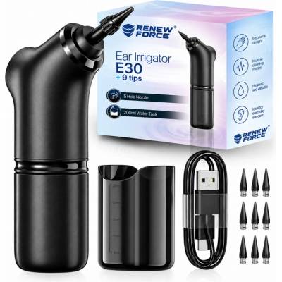 Dexxer Elektrický irigátor na čistenie uší RENEW FORCE E30 – 4 režimy, 2000 mAh, 10 nadstavcov
