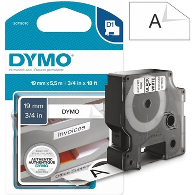 Páska Dymo D1 - Permanent, 19mm (16960) bílá, černý tisk, 5,5m