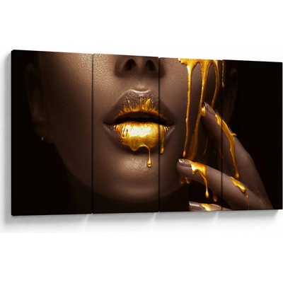 Obraz - Žena se zlatými rty, Čtyřdílný 160x80 cm