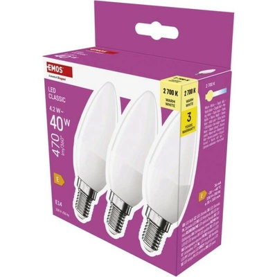 Emos LED žiarovka Classic sviečka E14 4,2 W 40 W 470 lm Teplá biela ZQ3E21.3