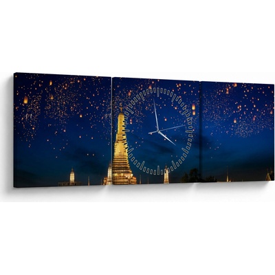 Obraz - Lampióny šťastia, Bangkok (s hodinami), trojdielne 90x30 cm s hodinami