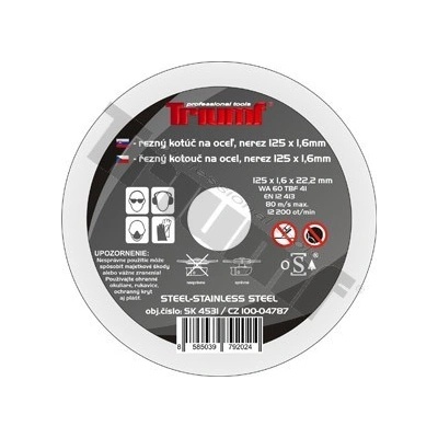 Triumf Kotúč rezný na oceľ 125 x 1,6 mm 4531