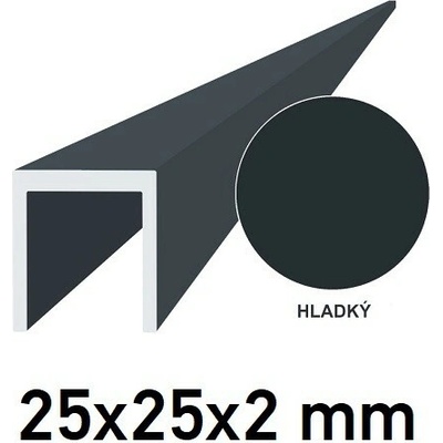 Hliníkový profil U 25x25x2mm, antracit RAL7016, hladký povrch 2m +/- 5mm (AL-U-25x25x2-A-2)