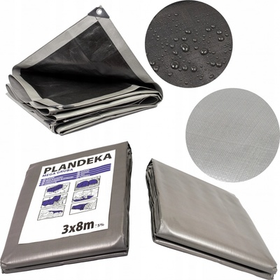 ShopJK krycí plachta STŘÍBRNO ČERNÁ 4 x 6 M 260 g/m²