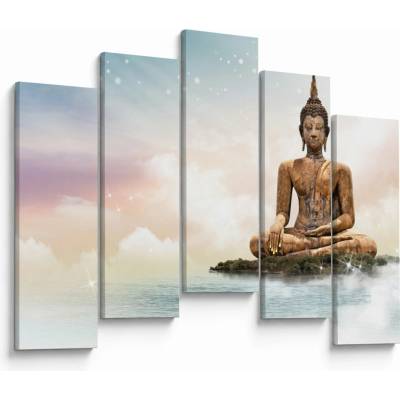 Obraz - Budha dozerajúci na zemi, päťdielne 125x90 cm