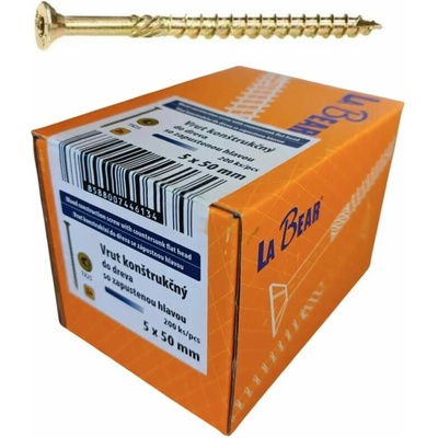 Konštrukčná skrutka TORX 5x50 mm – žltý zinok, 200 ks