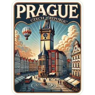Samolepka ČR Prague s radnicou 8 x 6 cm - farebná