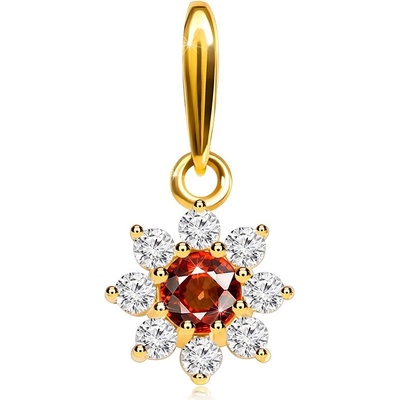 Šperky Eshop Přívěsek ve žlutém 14K zlatě rozkvetlý kvítek červený granát a čiré zirkony S2GG90.27