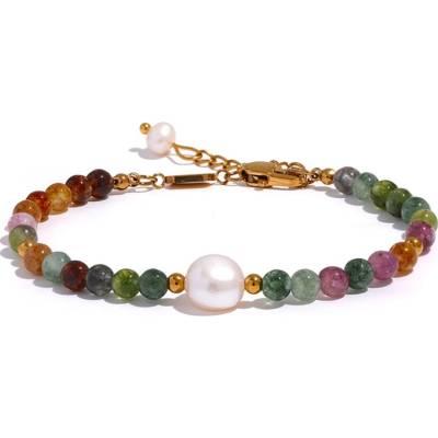 GRACE Jewellery Náramek s perlou a Turmalínovými korálky, chirurgická ocel BN-YH890A Barevná/více barev 16 cm + 4 cm (prodloužení)