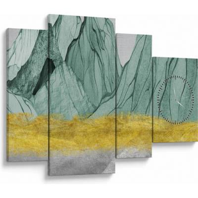 Obraz - Smaragdové hory N⁰1 (s hodinami), Čtyřdílný 110x75 cm s hodinami