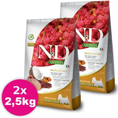 N&D Quinoa Dog Adult Mini Grain Free Skin & Coat Quail & Coconut 2 x 2,5 kg