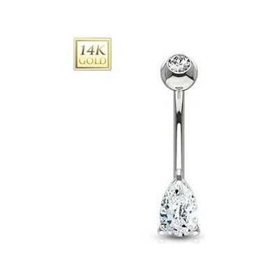 Šperky4U zlatý piercing do pupíku zirkon ve tvaru kapky ZL01086-WG