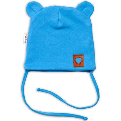 Baby Nellys Bavlnená dvojvrstvová čiapka s uškami na zaväzovanie TEDDY modrá