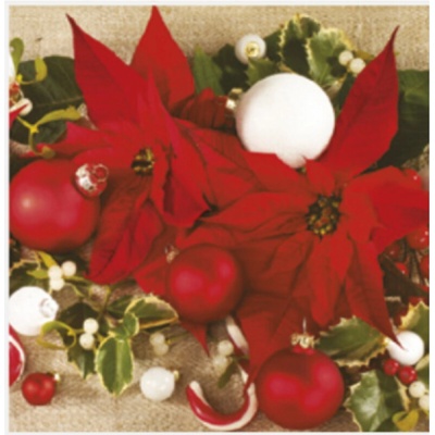 MAKI SLGW 017001 Poinsettias With Mistletoe servítky 3V vianočné 20ks 33x33cm