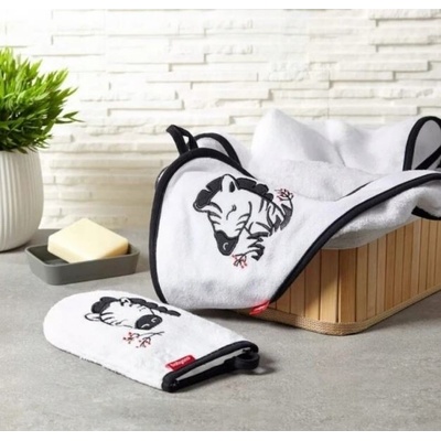 BabyOno Bambusová osuška s kapucňou Zebra 85x85cm biela
