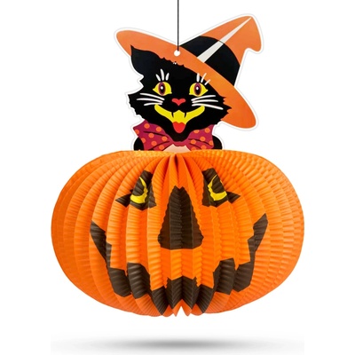 Family Halloweensky papierový lampión tekvica s motívom mačky – 1 kus