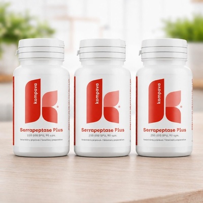 KOMPAVA - 3 x SERRAPEPTASE PLUS 250 000 SPU - proteolytický enzým 270 kapsúl celkom