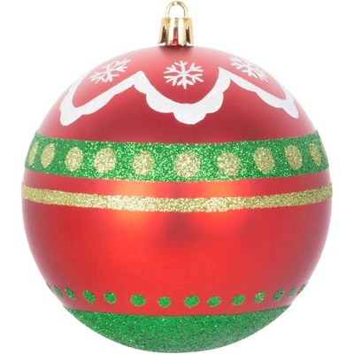 MagicHome Gule 4 ks červeno zelené s ornamentami na vianočný stromček 10 cm
