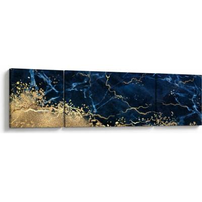 Obraz - Tmavě-modrý mramor, třídílný 170x50 cm