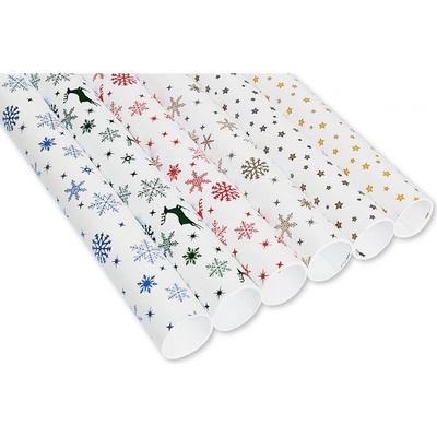 Vánoční balící papír bílý LWC, š. 70cm/2m, mix vzorů
