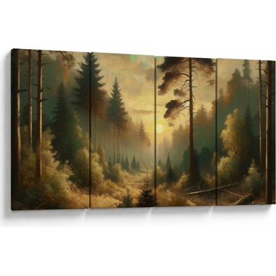 Obraz - Slunce zářící lesem, Čtyřdílný 160x80 cm