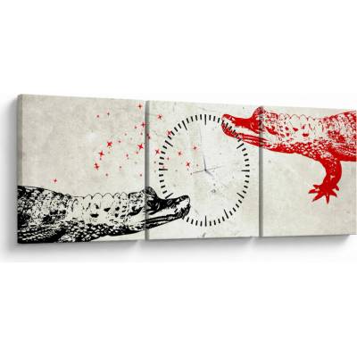 Obraz - Krokodíly (s hodinami), trojdielne 90x30 cm s hodinami