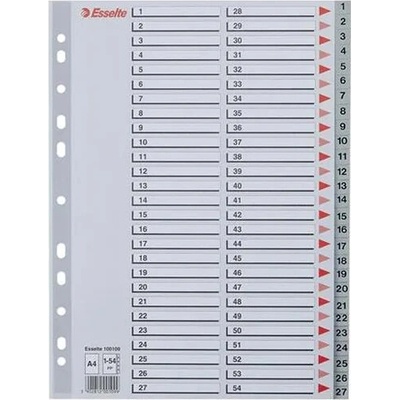 ESSELTE Register, plastový, A4, 1-54, ESSELTE, sivý