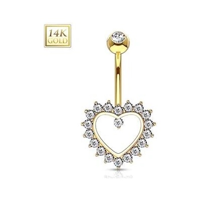 Šperky4U zlatý piercing do pupíku srdíčko ZL01077-YG