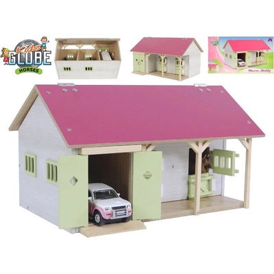 Kids globe Stáj pro koně dřevěná 34x21x19 5cm růžová v krabičce 1:32