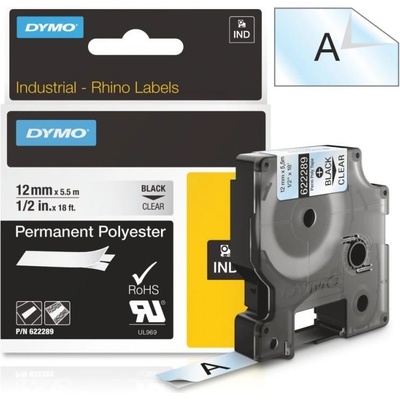 Páska Dymo Rhino PES, 12mm (622289) průhl., černý tisk, 5,5m
