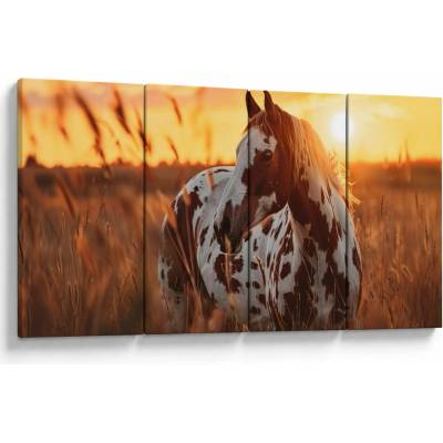 Obraz - Kôň pri západe slnka, štvordielne 160x80 cm
