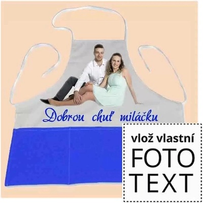 Bezvadný dárek Kuchyňská zástěra s kapsami modrá s vlastní fotkou či potiskem