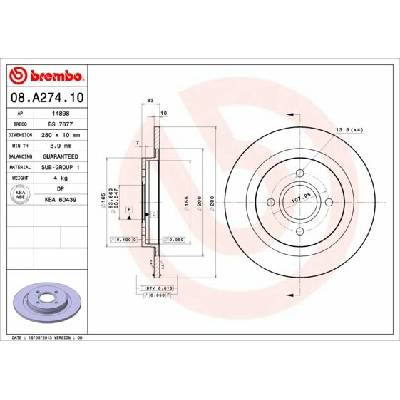BREMBO brzdový kotúč 08.A274.10, súprava 2 ks