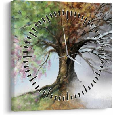Obraz - Strom štyroch ročných období (s hodinami), jednodielne 30x30 cm s hodinami