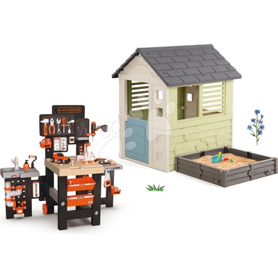 Smoby Set domeček s pískovištěm a pracovní stůl trojkřídlý Square Playhouse Life rozšiřitelný se 3 okny a 2 žaluziemi – Hledejceny.cz
