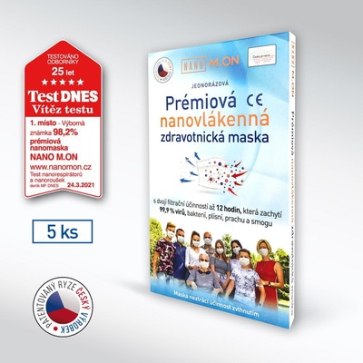 Nano M.ON Nano rouška Prémiová Nanovlákenná zdravotnická maska bílá 5 ks