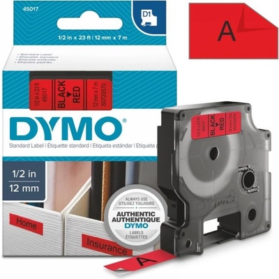 Páska Dymo D1, 12mm (45017) červená, černý tisk, 7m