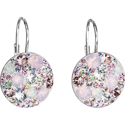 Evolution Group strieborné náušnice visiace s kryštálmi Swarovski ružové okrúhle 31176.3
