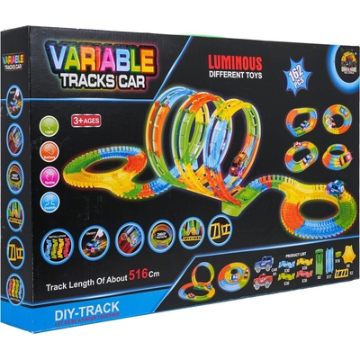 RKToys Svítící autodráha VARIABLE Speed Track 162 dílů se smyčkami
