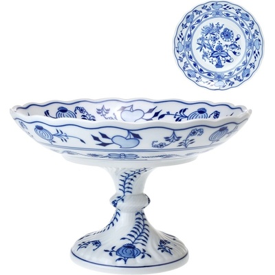 Český porcelán Dubí Mísa kompotová oboustranná na ozdobné noze nízké cibulák 24 cm