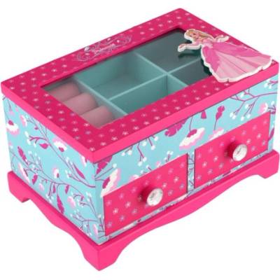 Teddies Šperkovnice Princess 2 zásuvky odklápěcí vrch, dřevo, 18x12,5x12cm