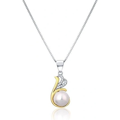 JwL Luxury Pearls Strieborný bicolor náhrdelník s pravou perlou a zirkónmi JL0786