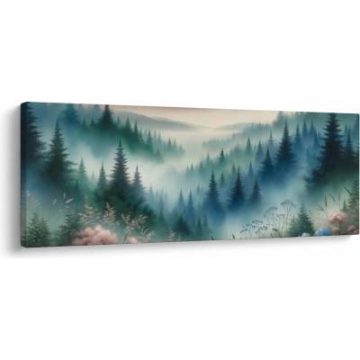Obraz - Lesní krajina s mlhou, jednodílný 145x58 cm