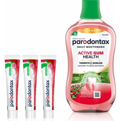 Parodontax Herbal Fresh & Active Gum Health zubní pasta 3 x 75 ml + Parodontax Daily Gum Care Herbal ústní voda 500 ml – Hledejceny.cz
