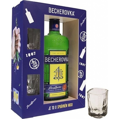 Becherovka 38% 0,7 l (dárkové balení 2 sklenice) – Hledejceny.cz
