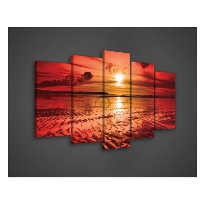 Obraz na plátne viacdielny - OB3399 - Západ slnka na pobreží červený 100cm x 60cm - S17