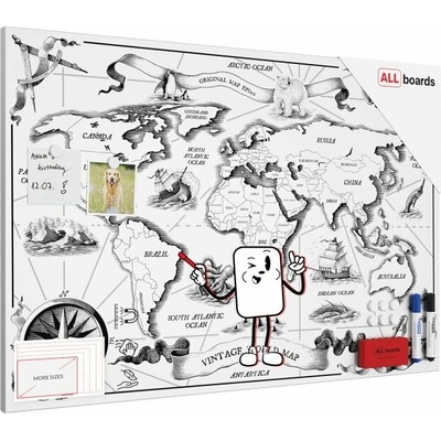 ALLboards Magnetická tabuľa METALboards, MAPA SVETA RETRO 90 x 60 cm MB96_00118