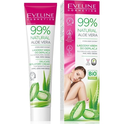 Eveline Cosmetics 99% Natural Aloe Vera zklidňující depilační krém linie bikin a podpaží 125 ml